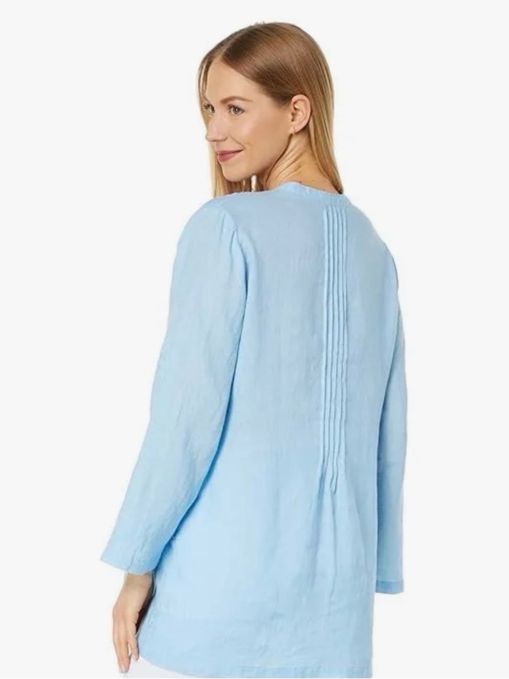 💕NWT Lilly Pulitzer Sarasota Frenchie Blue Linen Pintuck Top - Picture 3 of 7